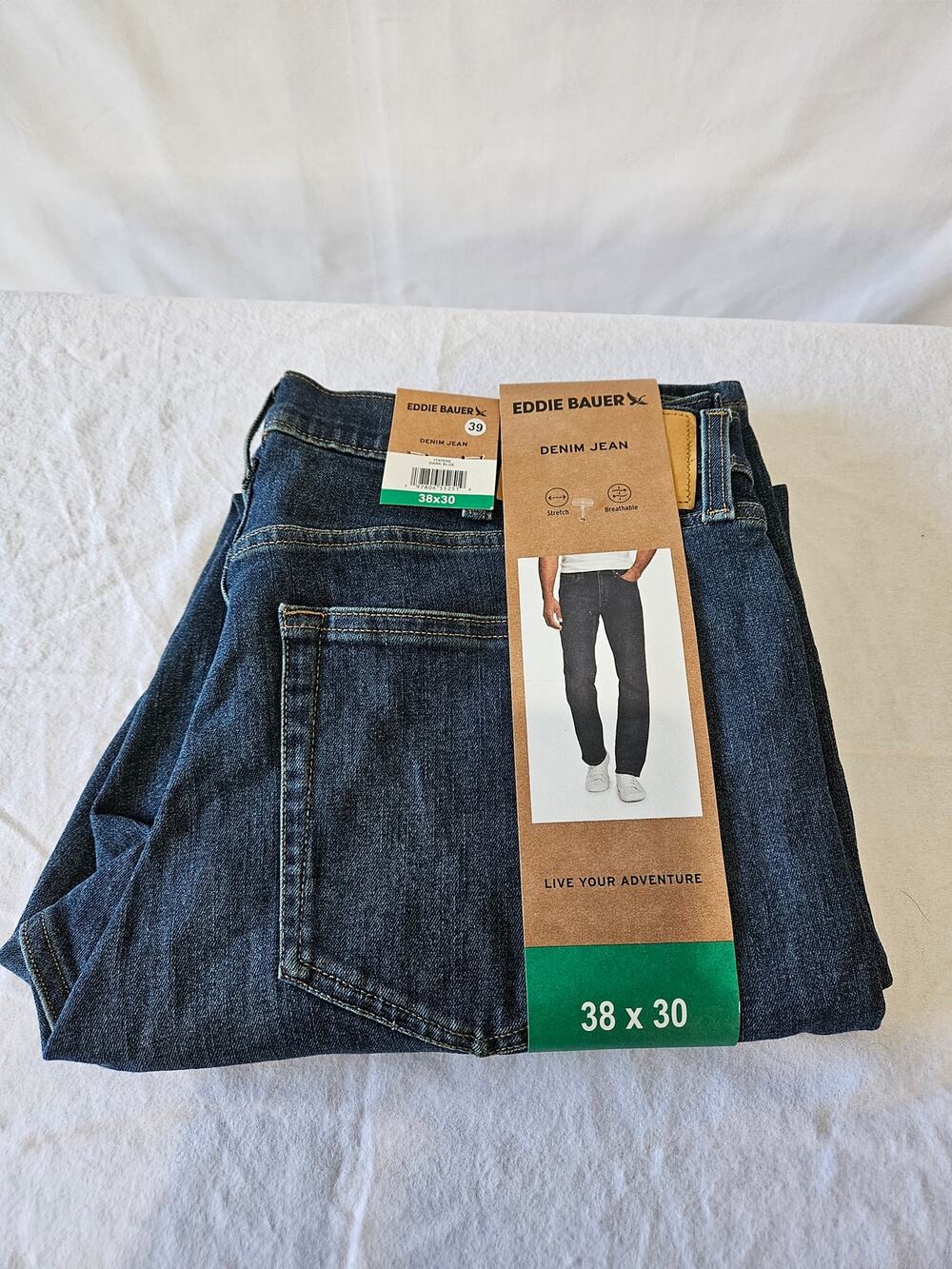 Eddie Bauer Jeans Straight Leg Stretch Dark Blue 38x30